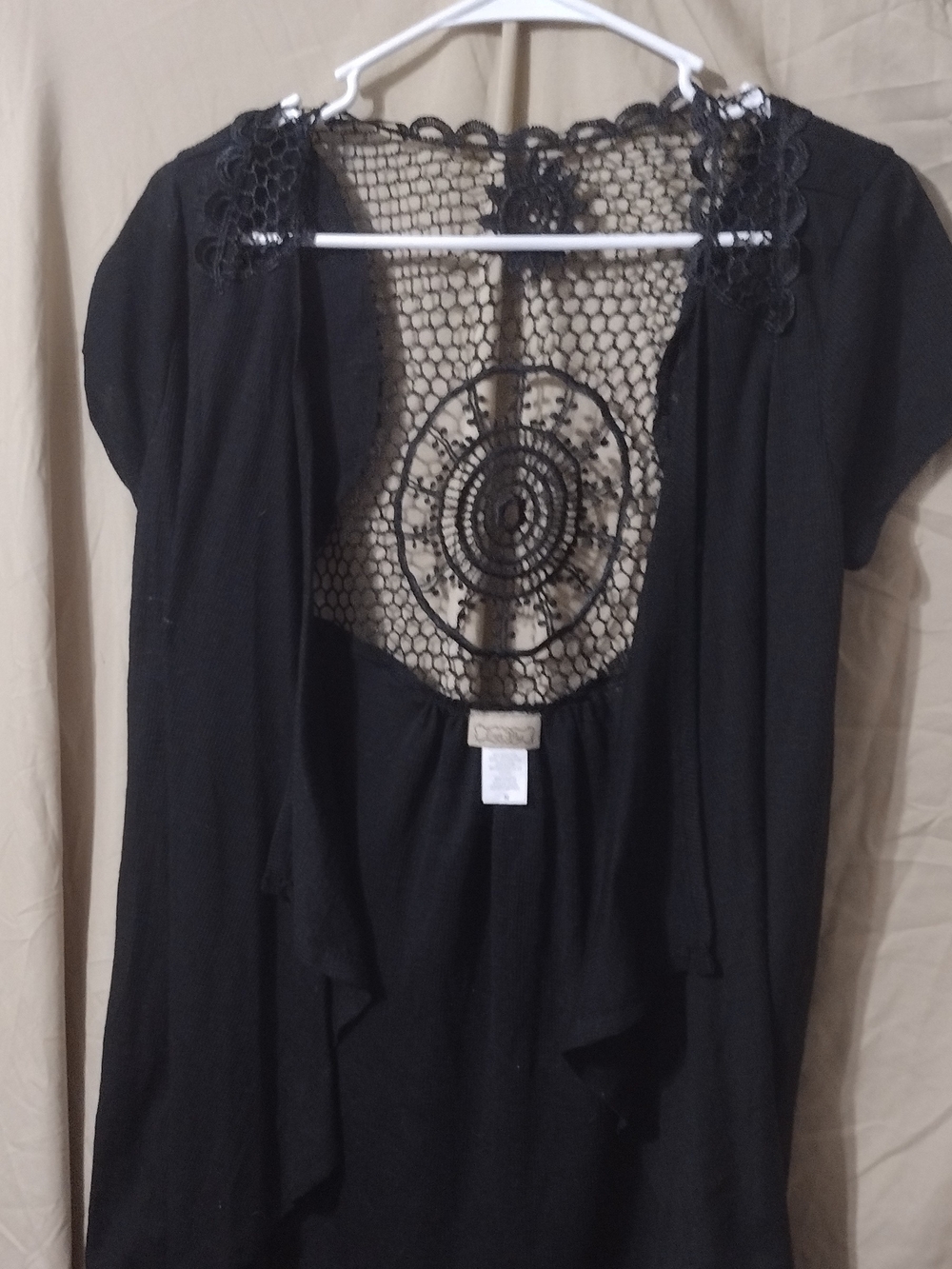 Ever Blue Size Medium Black Short-Sleeve Cardigan with Crochet Lace Back